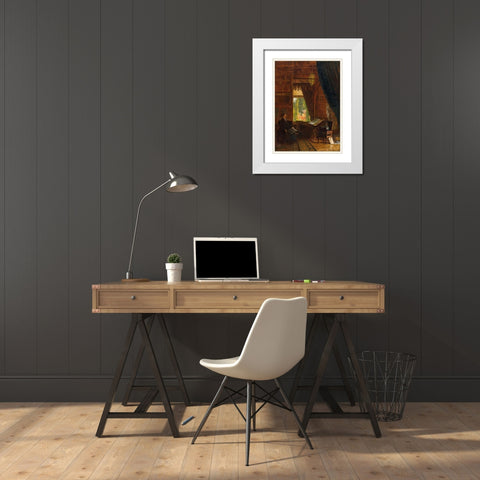 Interior of a Library White Modern Wood Framed Art Print with Double Matting by Bierstadt, Albert