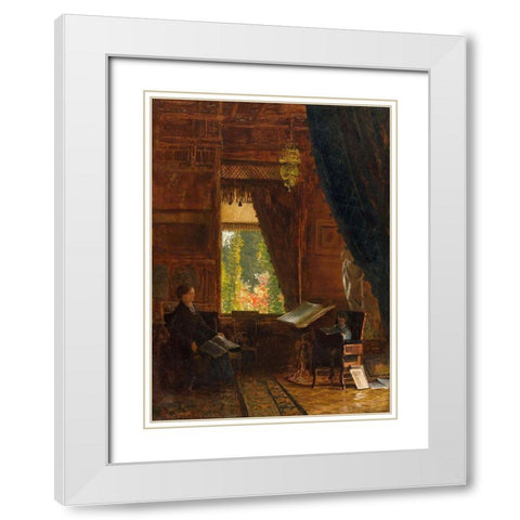 Interior of a Library White Modern Wood Framed Art Print with Double Matting by Bierstadt, Albert