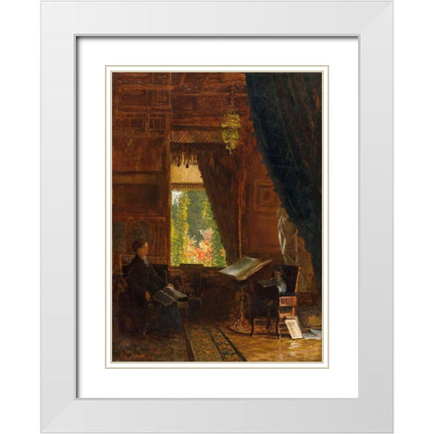Interior of a Library White Modern Wood Framed Art Print with Double Matting by Bierstadt, Albert
