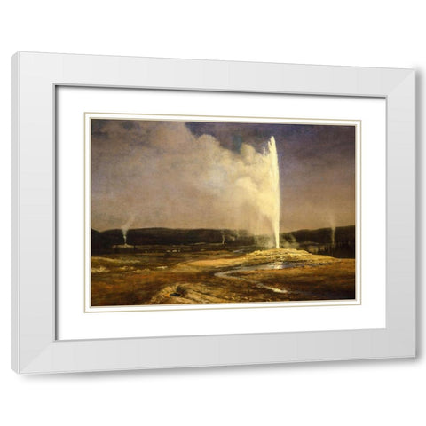 Geysers in Yellowstone White Modern Wood Framed Art Print with Double Matting by Bierstadt, Albert