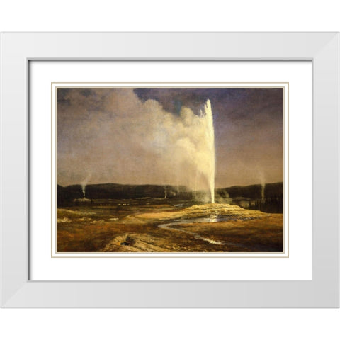 Geysers in Yellowstone White Modern Wood Framed Art Print with Double Matting by Bierstadt, Albert