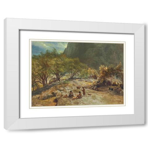 Mariposa Indian Encampment, Yosemite Valley, California White Modern Wood Framed Art Print with Double Matting by Bierstadt, Albert