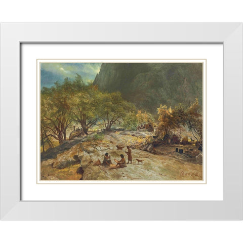 Mariposa Indian Encampment, Yosemite Valley, California White Modern Wood Framed Art Print with Double Matting by Bierstadt, Albert
