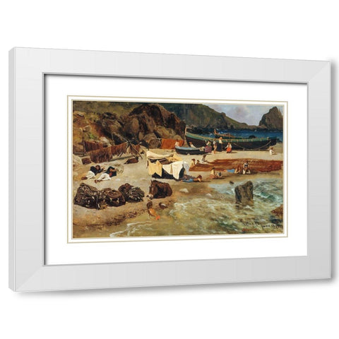 Fishing Boats at Capri White Modern Wood Framed Art Print with Double Matting by Bierstadt, Albert
