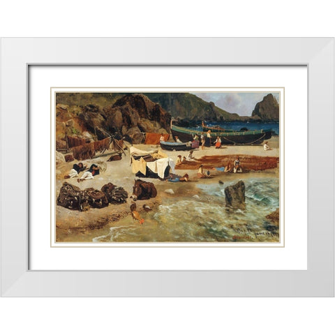 Fishing Boats at Capri White Modern Wood Framed Art Print with Double Matting by Bierstadt, Albert