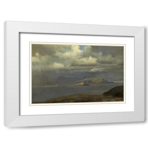 Alcatraz, San Francisco Bay White Modern Wood Framed Art Print with Double Matting by Bierstadt, Albert