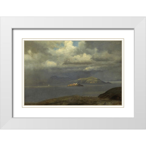Alcatraz, San Francisco Bay White Modern Wood Framed Art Print with Double Matting by Bierstadt, Albert