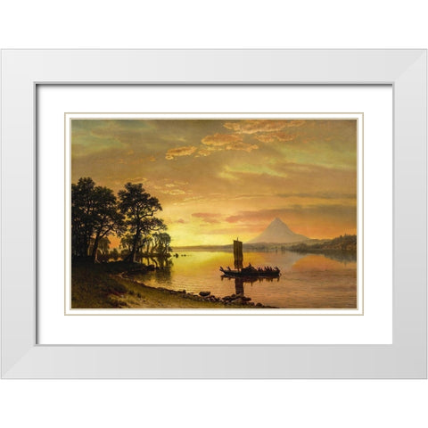 Indians Crossing the Columbia River White Modern Wood Framed Art Print with Double Matting by Bierstadt, Albert