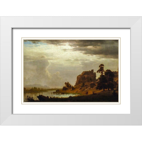 On the Sweetwater near the Devils Gate White Modern Wood Framed Art Print with Double Matting by Bierstadt, Albert