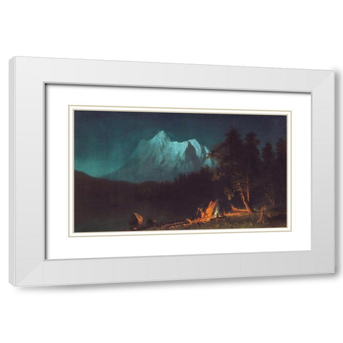 Mountainous Landscape by Moonlight White Modern Wood Framed Art Print with Double Matting by Bierstadt, Albert