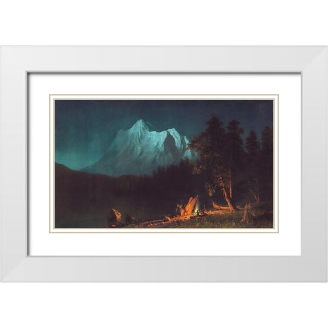 Mountainous Landscape by Moonlight White Modern Wood Framed Art Print with Double Matting by Bierstadt, Albert