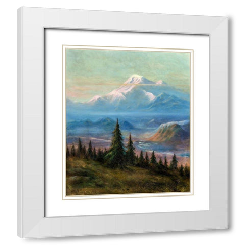 Puyallup River Valley and Mount Rainier White Modern Wood Framed Art Print with Double Matting by Bierstadt, Albert
