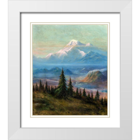 Puyallup River Valley and Mount Rainier White Modern Wood Framed Art Print with Double Matting by Bierstadt, Albert