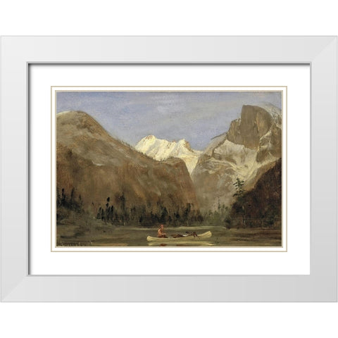 Boating through Yosemite Valley with Half Dome in the Distance White Modern Wood Framed Art Print with Double Matting by Bierstadt, Albert