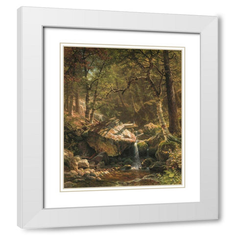 Mountain Brook White Modern Wood Framed Art Print with Double Matting by Bierstadt, Albert
