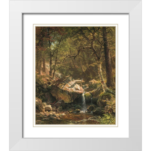 Mountain Brook White Modern Wood Framed Art Print with Double Matting by Bierstadt, Albert