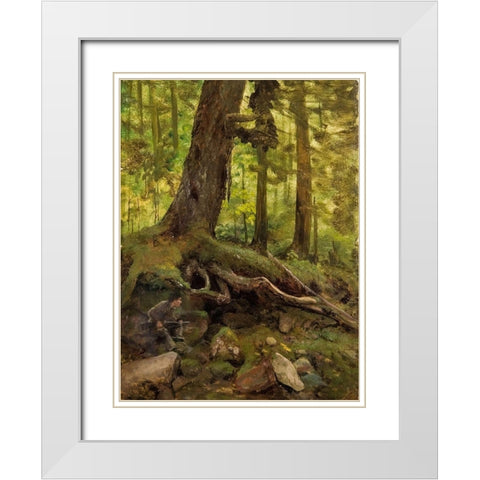Hunter in the White Mountains Near Glen House White Modern Wood Framed Art Print with Double Matting by Bierstadt, Albert