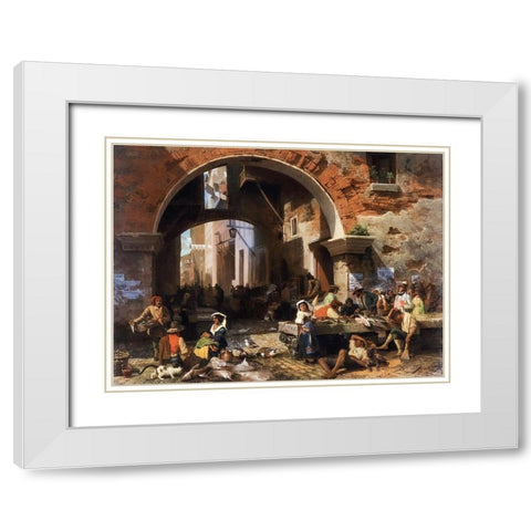 Roman Fish Market. Arch of Octavius White Modern Wood Framed Art Print with Double Matting by Bierstadt, Albert
