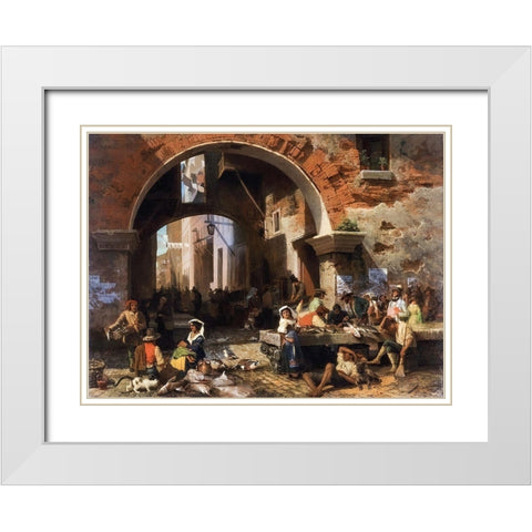 Roman Fish Market. Arch of Octavius White Modern Wood Framed Art Print with Double Matting by Bierstadt, Albert