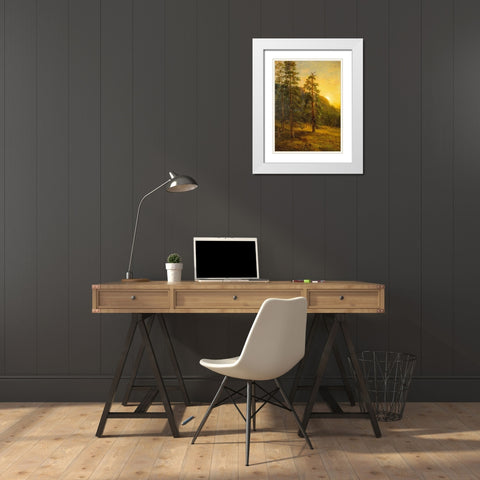 California Redwoods White Modern Wood Framed Art Print with Double Matting by Bierstadt, Albert