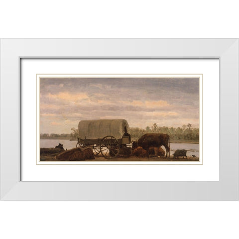 Nooning on the Platte White Modern Wood Framed Art Print with Double Matting by Bierstadt, Albert