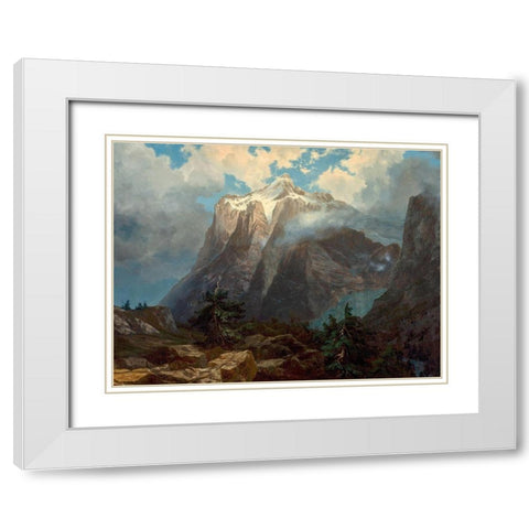 Mount Brewer from Kings River Canyon, California White Modern Wood Framed Art Print with Double Matting by Bierstadt, Albert