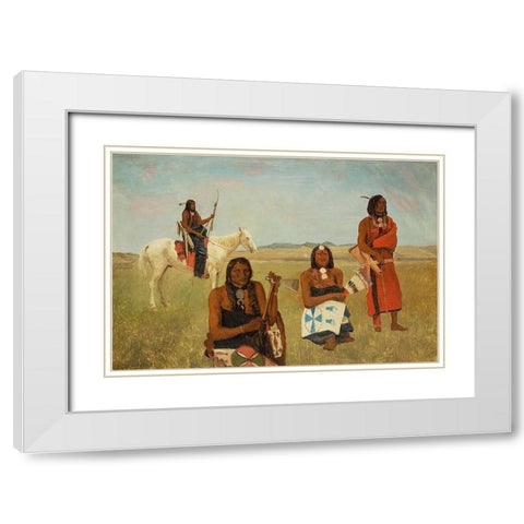 Indians near Fort Laramie White Modern Wood Framed Art Print with Double Matting by Bierstadt, Albert