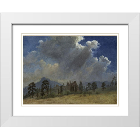Fir Trees and Storm Clouds White Modern Wood Framed Art Print with Double Matting by Bierstadt, Albert