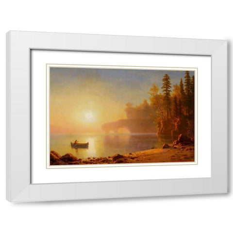 Indian Canoe White Modern Wood Framed Art Print with Double Matting by Bierstadt, Albert