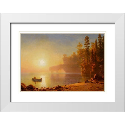 Indian Canoe White Modern Wood Framed Art Print with Double Matting by Bierstadt, Albert