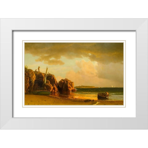 View Near Newport White Modern Wood Framed Art Print with Double Matting by Bierstadt, Albert