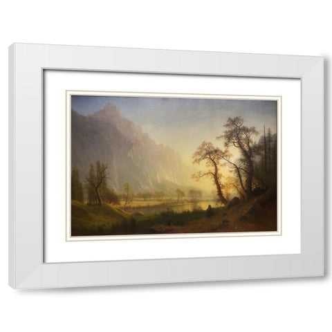 Sunrise, Yosemite Valley White Modern Wood Framed Art Print with Double Matting by Bierstadt, Albert