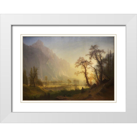 Sunrise, Yosemite Valley White Modern Wood Framed Art Print with Double Matting by Bierstadt, Albert