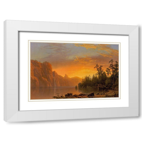 Sunset California scenery White Modern Wood Framed Art Print with Double Matting by Bierstadt, Albert