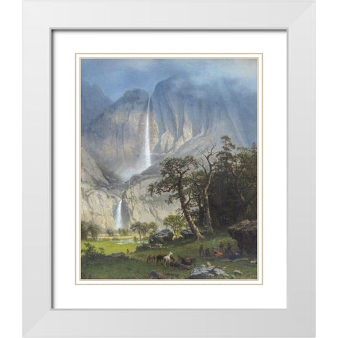 Yosemite Falls White Modern Wood Framed Art Print with Double Matting by Bierstadt, Albert