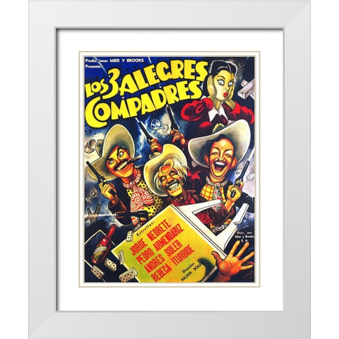 Mexican Movie Poster Los 3 alegres compadres White Modern Wood Framed Art Print with Double Matting by Garcia Cabral, Ernesto