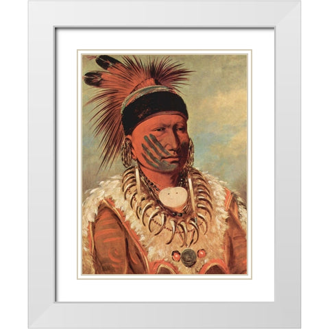 The White Cloud, Head Chief of the Iowas White Modern Wood Framed Art Print with Double Matting by Catlin, George