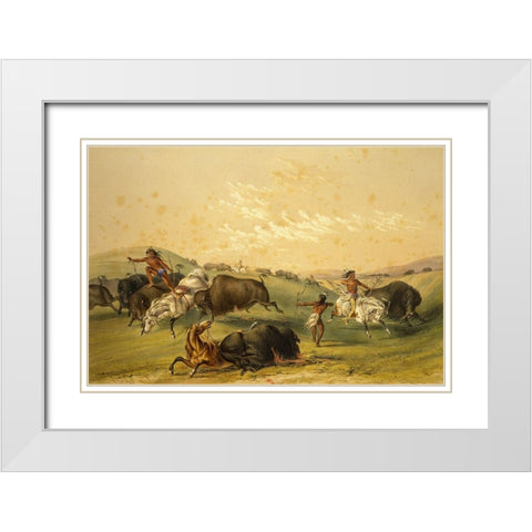 Buffalo Hunt, A Numerous Group White Modern Wood Framed Art Print with Double Matting by Catlin, George