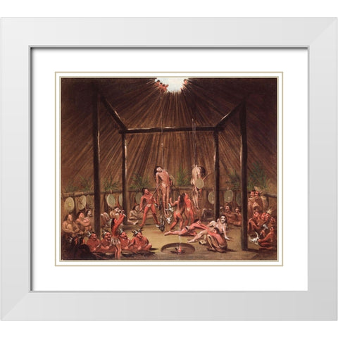 The Cutting Scene, Mandan O kee pa Ceremony White Modern Wood Framed Art Print with Double Matting by Catlin, George