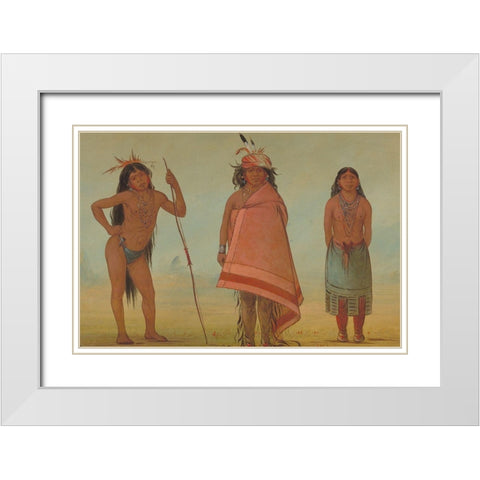 Cochimtee Chief, His Wife, and a Warrior White Modern Wood Framed Art Print with Double Matting by Catlin, George