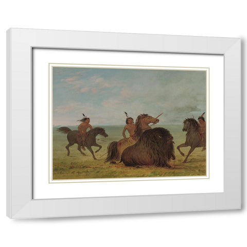Camanchees Lancing a Buffalo Bull White Modern Wood Framed Art Print with Double Matting by Catlin, George