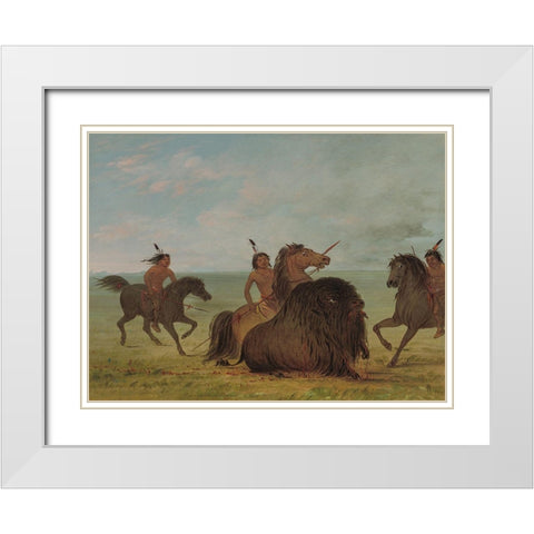 Camanchees Lancing a Buffalo Bull White Modern Wood Framed Art Print with Double Matting by Catlin, George