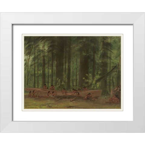 Excavating a Canoe Nayas Indians White Modern Wood Framed Art Print with Double Matting by Catlin, George