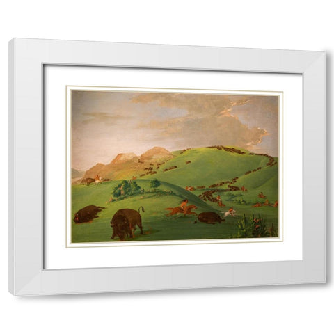 Buffalo Chase, Mouth of the Yellowstone White Modern Wood Framed Art Print with Double Matting by Catlin, George
