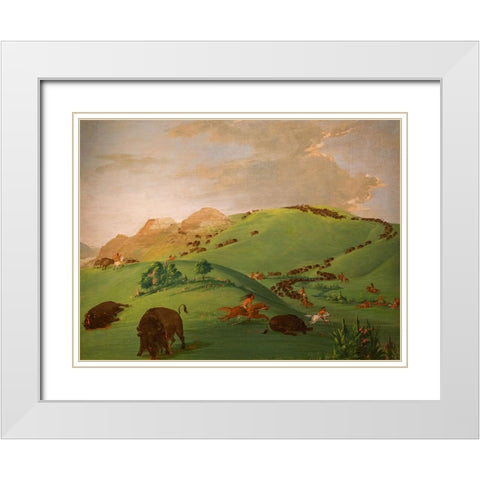 Buffalo Chase, Mouth of the Yellowstone White Modern Wood Framed Art Print with Double Matting by Catlin, George