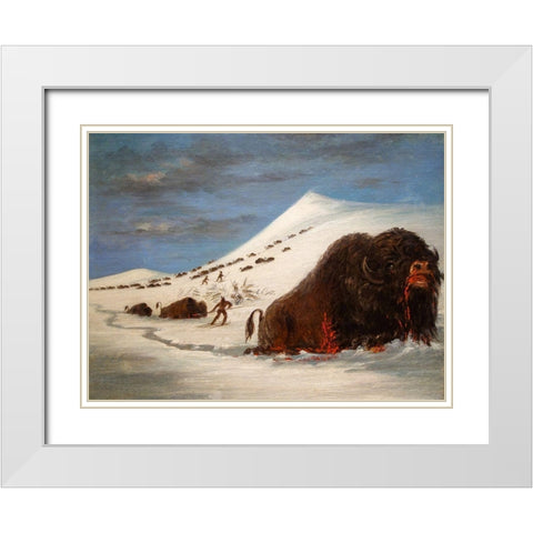 Buffalo Hunt in Snow Shoes White Modern Wood Framed Art Print with Double Matting by Catlin, George