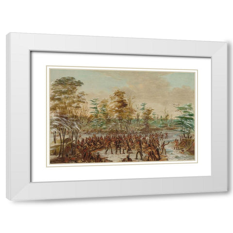 De Tonty Suing for Peace in the Iroquois Village White Modern Wood Framed Art Print with Double Matting by Catlin, George