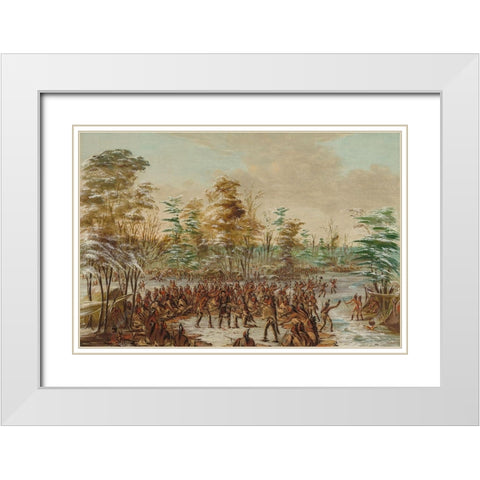 De Tonty Suing for Peace in the Iroquois Village White Modern Wood Framed Art Print with Double Matting by Catlin, George