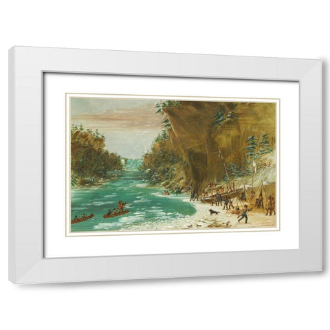 The Expedition Encamped below the Falls of Niagara White Modern Wood Framed Art Print with Double Matting by Catlin, George