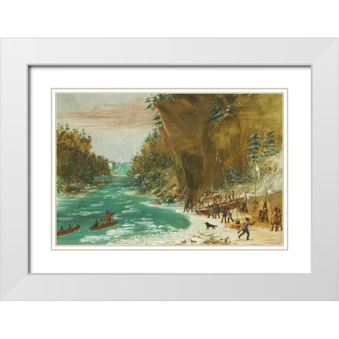 The Expedition Encamped below the Falls of Niagara White Modern Wood Framed Art Print with Double Matting by Catlin, George